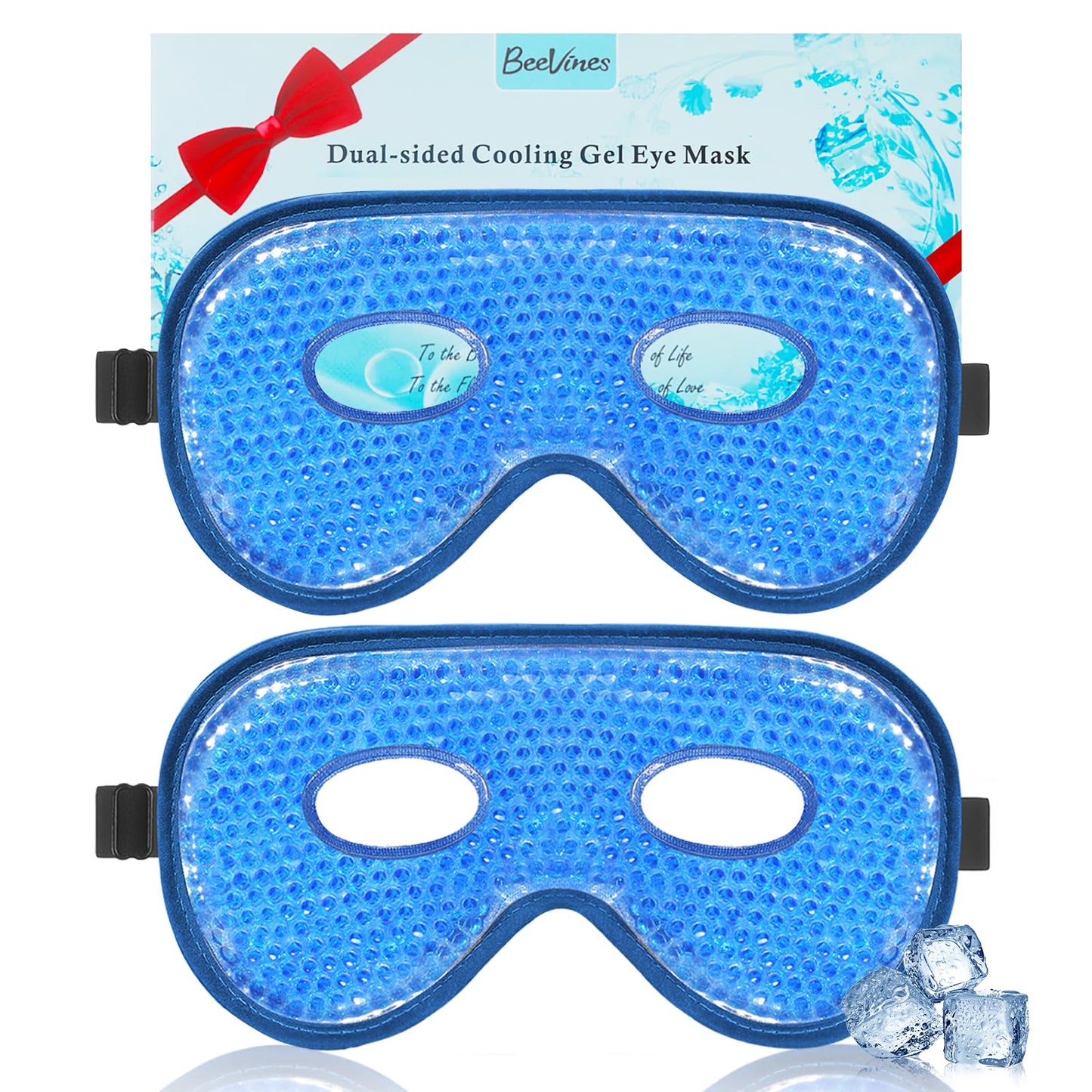BeeVines Gel Eye Mask, 2 Pack XL Jumbo Size Cooling Ice Masks for Puffy Eyes for Men & Women, Cold & Warm Compress for Post Surgery, Puffiness, Allergies, Sinuses & Migraines Treatment(Navy Blue)