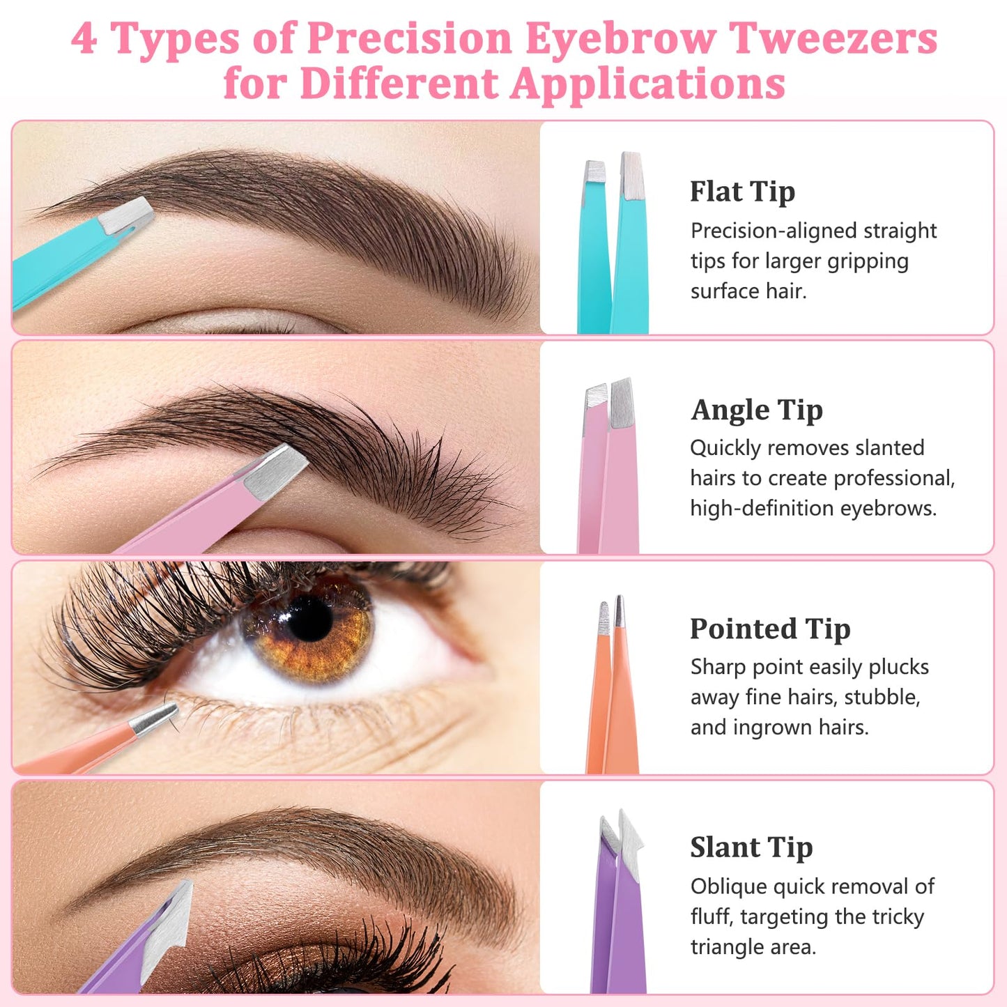 NICEMOVIC Tweezers for Women Facial Hair 7 Pcs, Stocking Stuffers