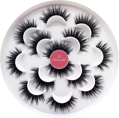 Veleasha Lashes 5D Faux Mink Lashes False Eyelashes Handmade Strip Lashes Wispy Fluffy Fake Lashes Spiky Eyelashes 7 Pairs Luxurious Volume Fake Eyelashes Pack (5D14)