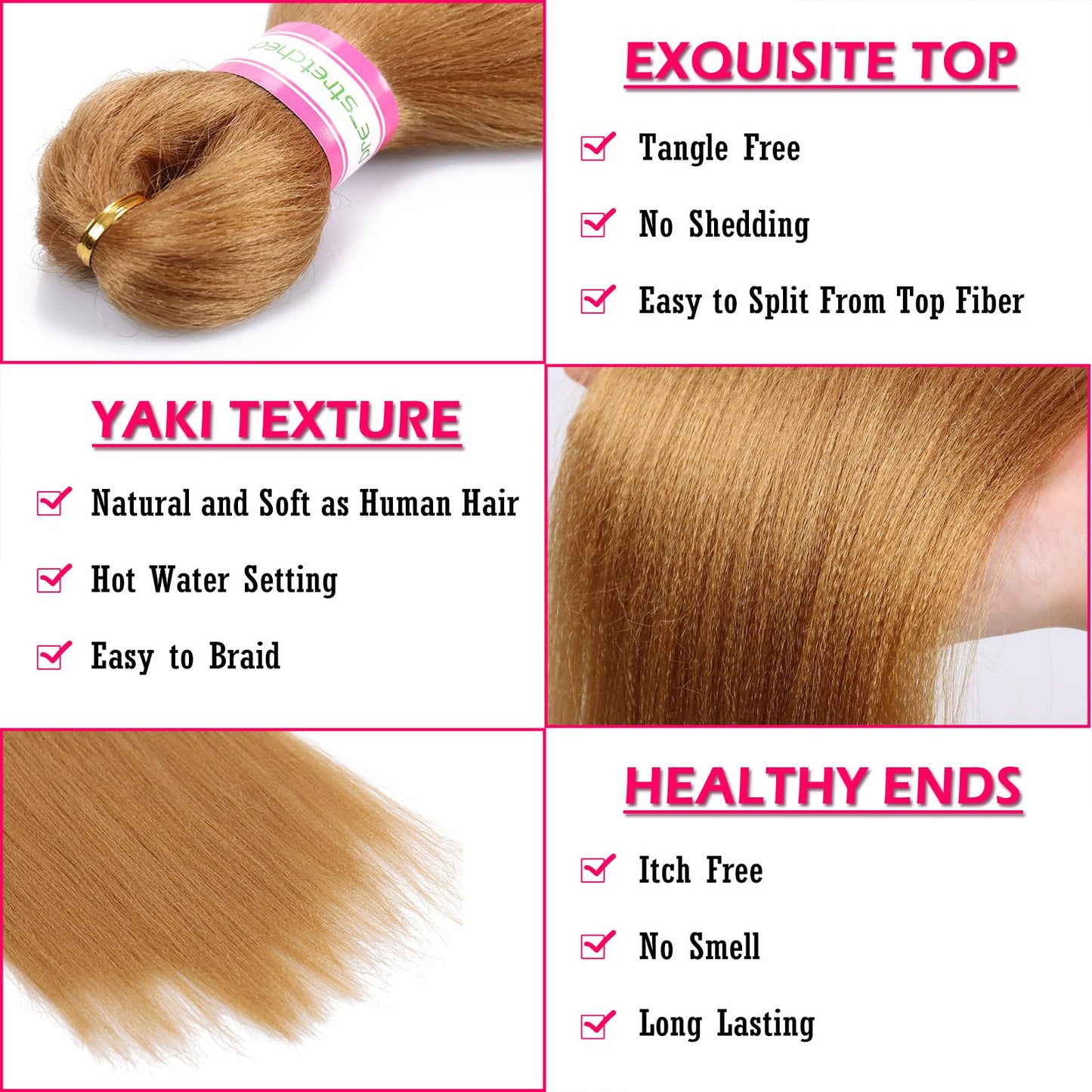 Dorsanee Honey Blonde Braiding Hair Pre Stretched 20 Inch 8 Packs Braiding Hair Extensions for Crochet Box Braids Twists Locs Hair Itch Free Soft Yaki Texture Hot Water Setting (20inch,#27)