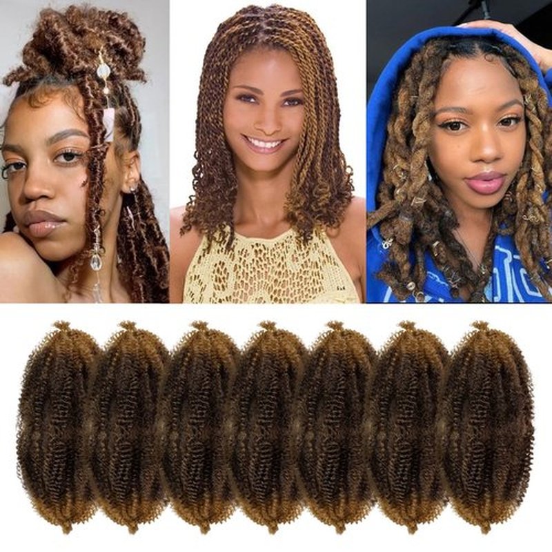 Marley Twist Braiding Hair 16 Inch Springy Afro Twist Hair 7 Packs Pre Fluffed Spring Twist Hair Ombre Brown Kinky Twist Hair Synthetic Curly Braiding Hair Extensions for Women (16 Inch,T30)
