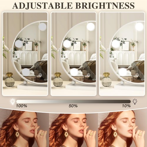 ROLOVE 13 Inch Hollywood Vanity Mirror with Lights, Round Make Up Mirror with Lighting, LED Makeup Mirror with 5 Dimmable Bulbs for Bedroom Tabletop, Smart Touch Control, 360° Rotation