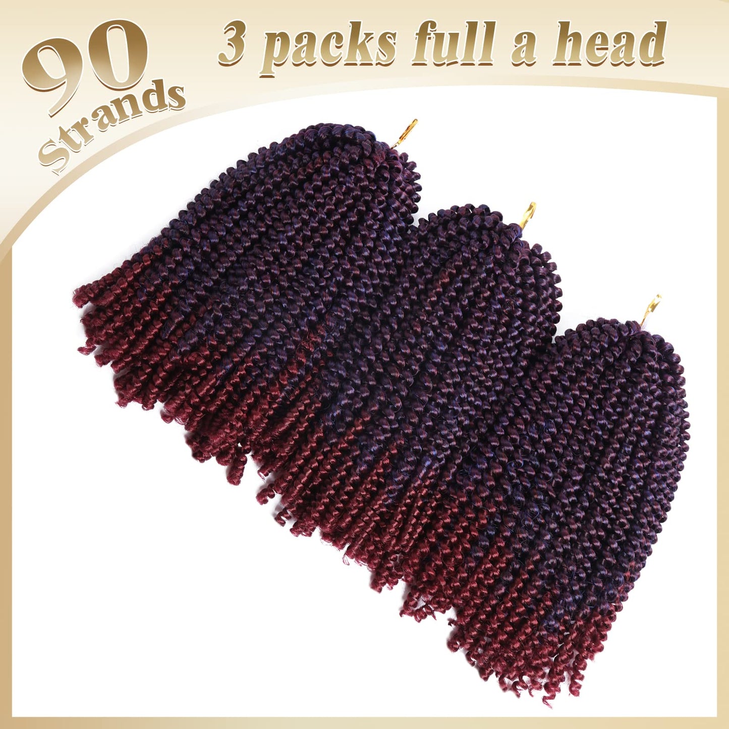 Beyond Beauty Spring Twist Crochet Hair 90strands 8 Inch Fluffy Spring Twists Braiding,Spring Twist Crochet Braids Bomb Twist Crochet Hair for Black Women(Dark&Light Wine)