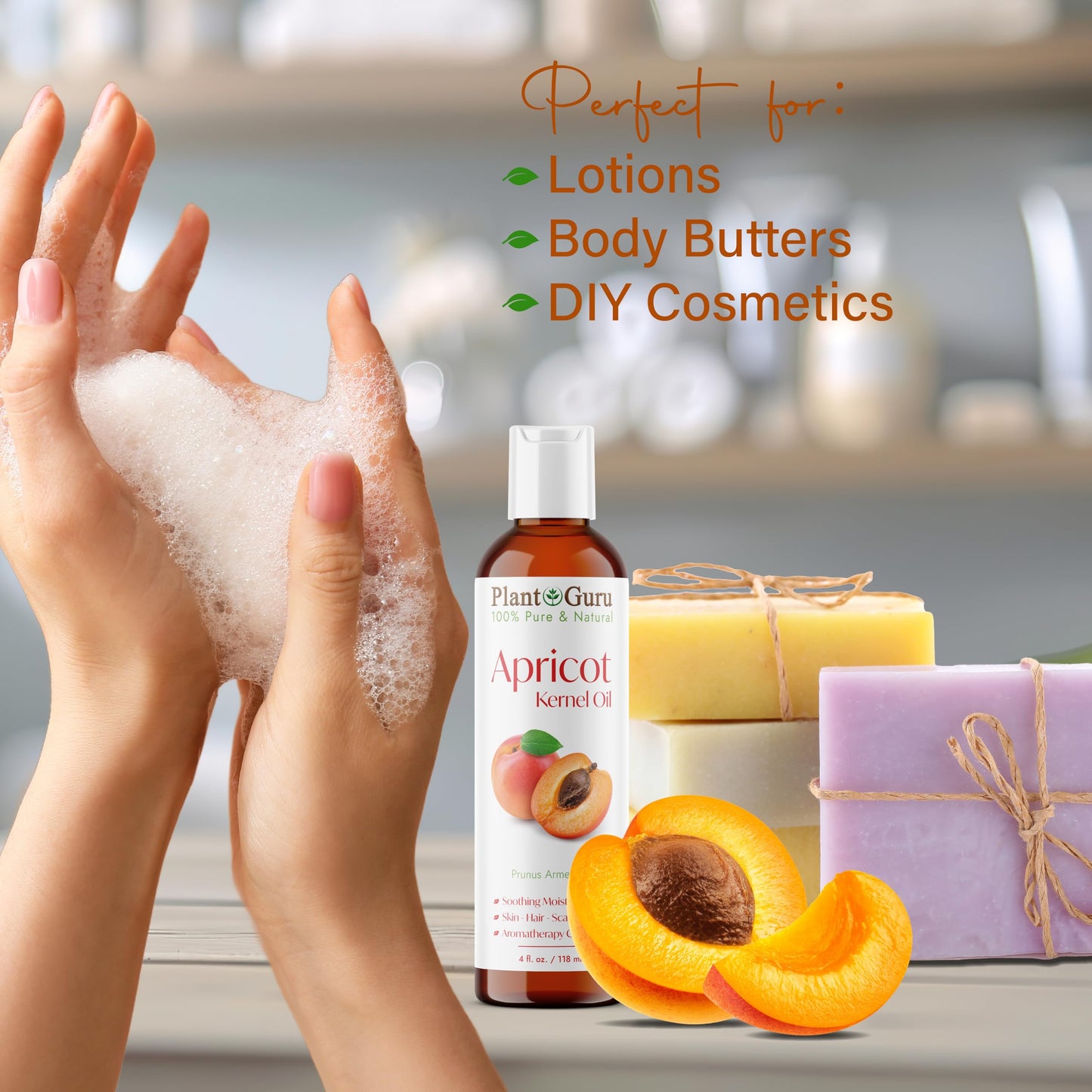 Apricot Kernel Oil 8 fl. oz. Cold Pressed 100% Pure Natural Carrier - Skin, Face, Body And Hair Growth Moisturizer. Great For DIY Cream, Lotions and Lip balm.