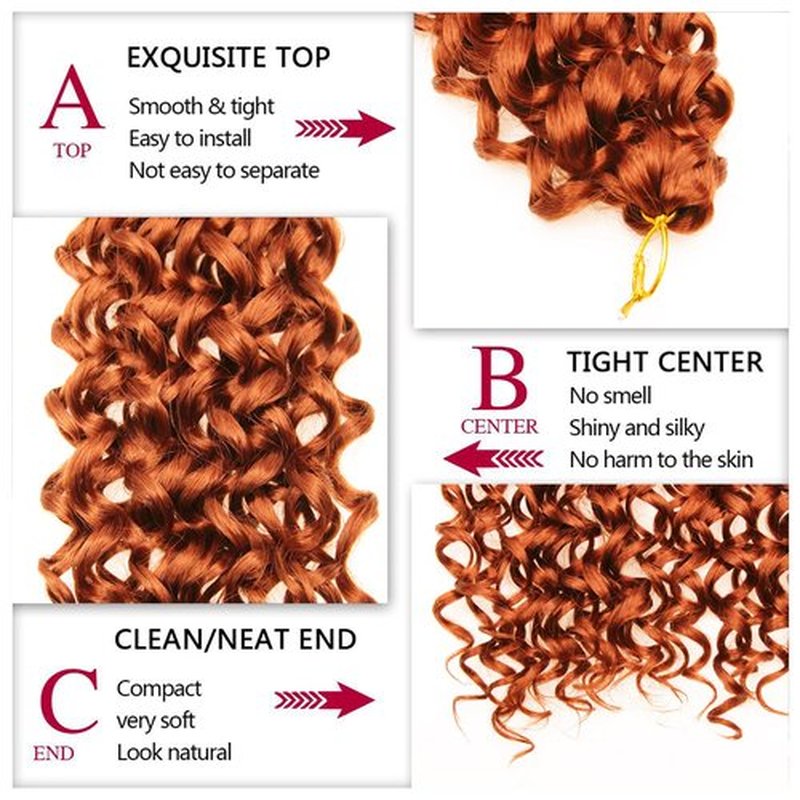 GoGo Curl Crochet hair 18inch Water Wave Crochet hair Synthetic Bohemian Crochet Braid Ginger Deep Wave Braiding hair Extensions (5Packs,#350)