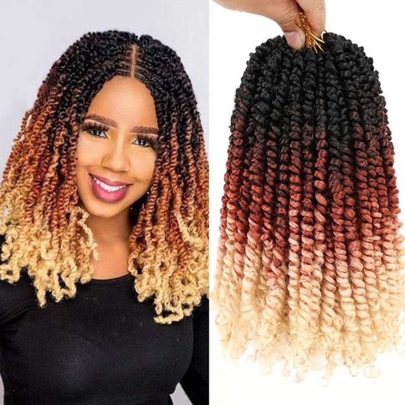 ZRQ Short Passion Twist With Bohemian Hair 8 Inch 8 Packs Ombre Blond Pre-twisted Crochet Passion Twists Synthetic Braiding Hair Curly Ends Braids Twist Hair for Black Women 12 Roots/Pack 1b21613#