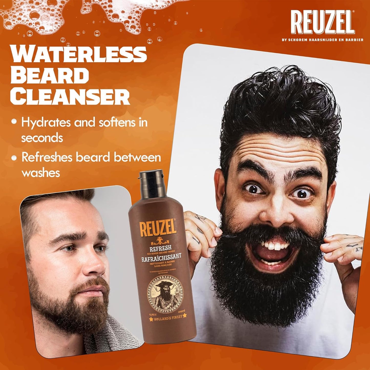 Reuzel Refresh No Rinse Beard Wash, Mens Beard Wash, 200 ml