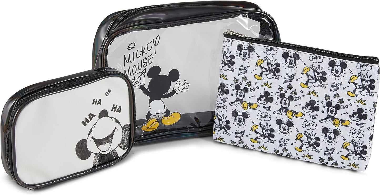 Mickey Mouse Travel Cosmetic Case Set - 3-Piece Makeup Organizer for Kids & Adults