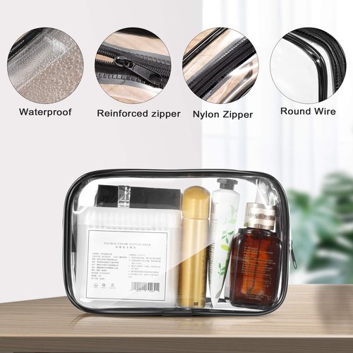 Weewooday 12 Pieces Clear Cosmetics Bag PVC Zippered Clear Toiletry Carry Pouch Cosmetic Makeup Bag Waterproof Makeup Bag Vinyl Plastic Organizer Case for Vacation Bathroom(Medium,Black)