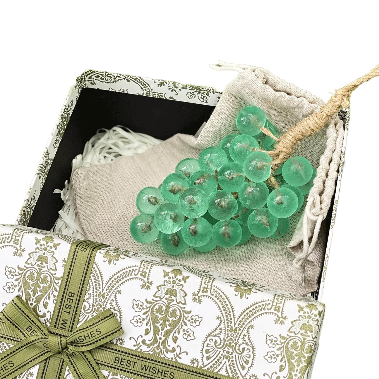 BIBOBIYB Fruit scented soap,Handmade soap of grape,Cold Process Bath Soap with Jute Twine,Grapes Soaps On A Ropes for Natural Aroma Skin Cleanse,Washing Hands,with Gift Box(Green/Large)