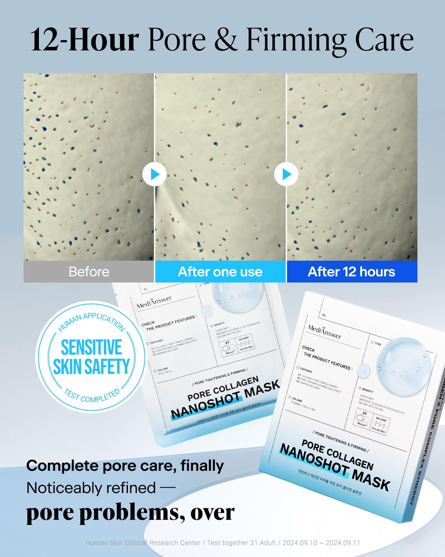 Medianswer Pore Minimizing Collagen Nanoshot Mask - Korean Hydrogel Face Sheet Masks with 100Da & 500Da Dual Collagen + Spanish Clay, Niacinamide & Salicylate Complex, Cooling Sebum Control 5 Sheets