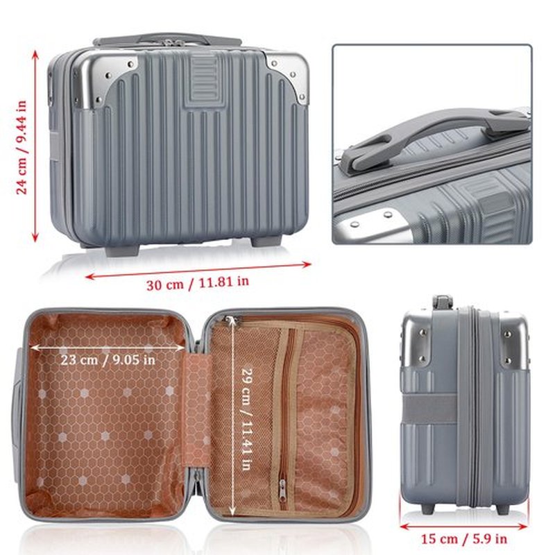 BSTKEY Portable Hard Shell Cosmetic Travel Case, Small Travel Hand Luggage with Elastic Band, Mini ABS Carrying Makeup Case Suitcase, Silver