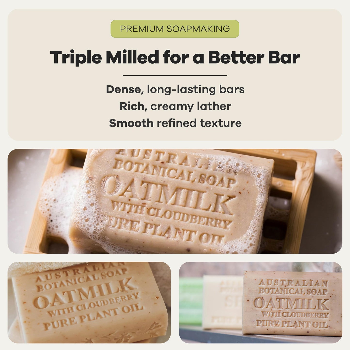 Australian Botanical Soap Oat Milk with Cloudberry – Triple Milled 6.6 oz Bar Soap with Shea Butter, Face Hand & Body Soap Bars, Pack of 4