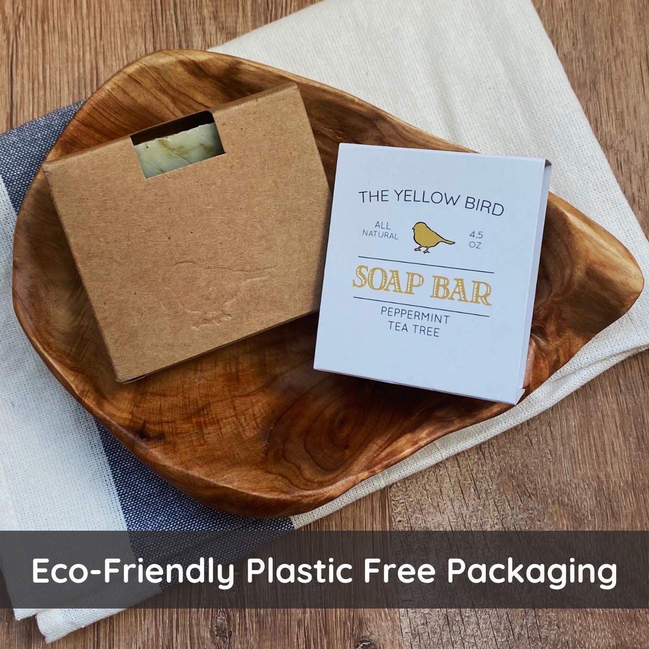 The Yellow Bird Peppermint Soap Bar with Tea Tree Oil - Handmade in USA with Natural, Organic, Vegan Ingredients (2 Bar Pack)
