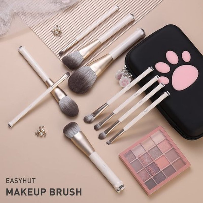 Makeup Brushes Set 10 Pcs Premium Synthetic Foundation Powder Blush Eyeshadow Concealer Makeup Brushes with Cute Cat Designed Handle Professional Makeup Brushes Kit