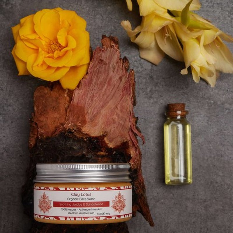 Clay Lotus Organic Face Wash - Gentle Cleanser for Sensitive Skin with Jojoba & Sandalwood. 100% Natural, Soothing, Hydrating, and Brightening. Non-Drying, Vegan Formula for Women & Men