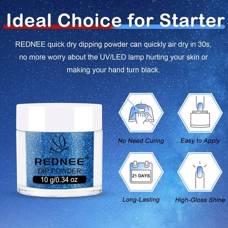 REDNEE 39pcs Nail Dip Powder Kit, 30 Shiny Colors Classic Black Red Glitter with Dipping Powder Essential Liquid Set & Professional Nail Tools for Beginner DIY at Home RE21