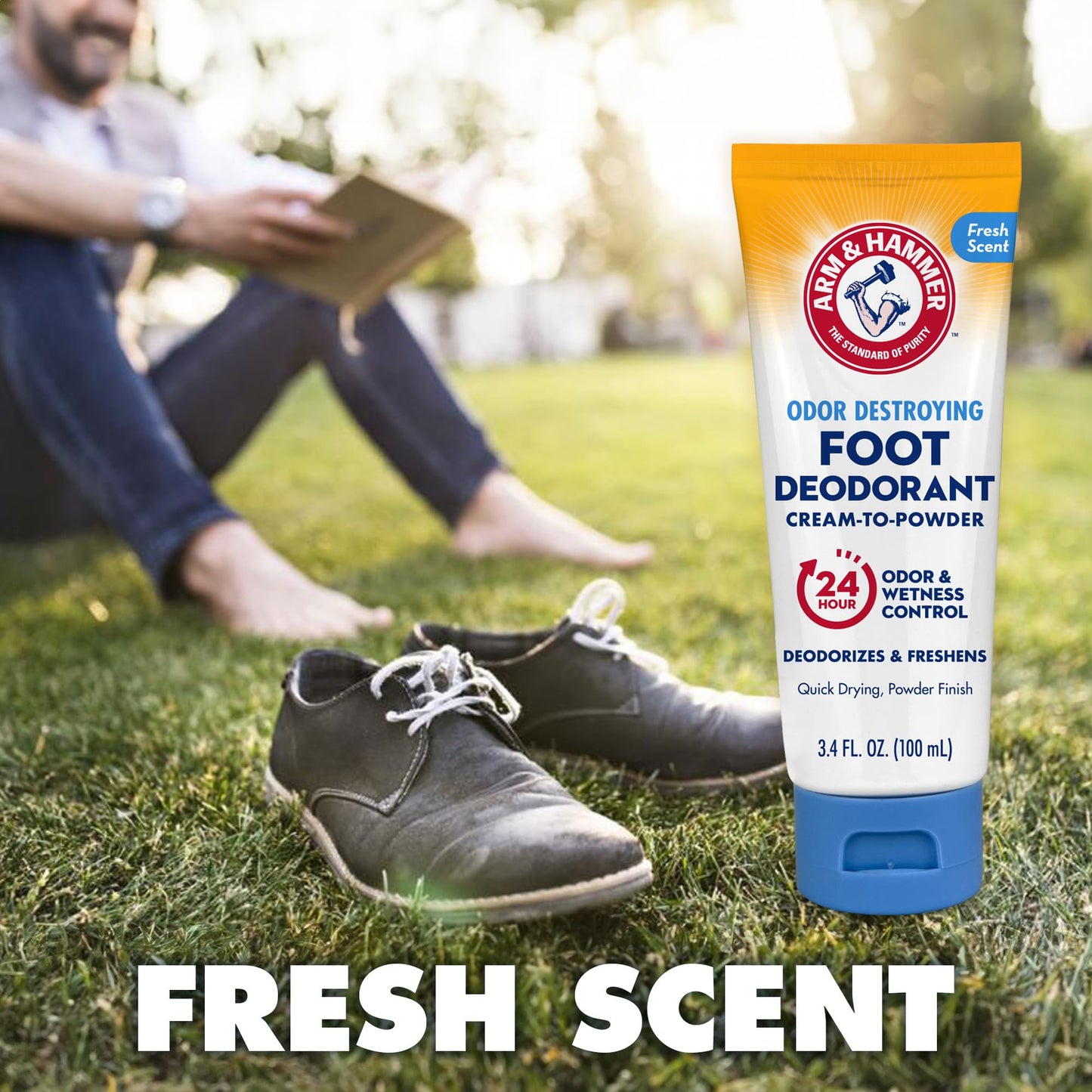 Arm & Hammer Cream to Powder Foot Deodorant, 24 Hour Protection Odor & Wetness Protection, Effective and Long Lasting Antiperspirant, Apply as Cream Dries to Powder