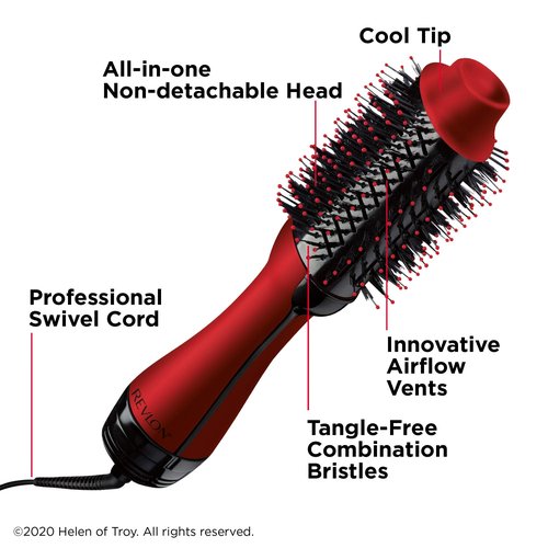 REVLON One-Step Volumizer Original 1.0 Hair Dryer and Hot Air Brush, Red