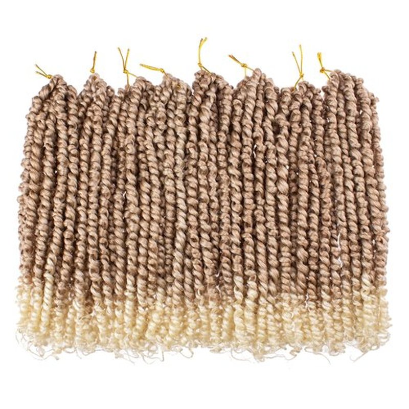 Leeven Ombre Blonde 14 Inch Pretwisted Passion Twist Hair 8 Packs Pre Looped Short Passion Twist Curly Ends Synthetic Bohemian Braids Crochet Hair Extensions for Black Women #T27/613