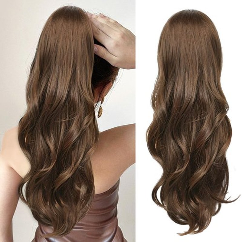 CHRSHN Ponytail Extension, Drawstring Ponytail Extension for Women 23 Inch Long Wavy Light Brown Pony Tails Hair Extensions Synthetic Clip in Ponytail Hairpiece for Women