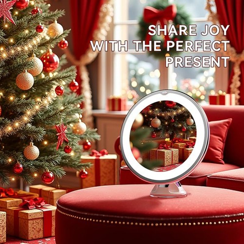 Auxmir Upgraded 20X Magnifying Lighted Makeup Mirror with 2-Level Brightness, Vanity Mirror with Power Suction Cup, 360° Swivel, Portable Bathroom Mirror for Home Travel, White