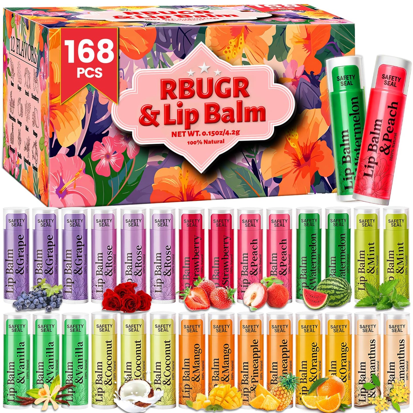 RBUGR Lip Balm Bulk Lip Balms & Moisturizers 168 Pack 12 Flavored
