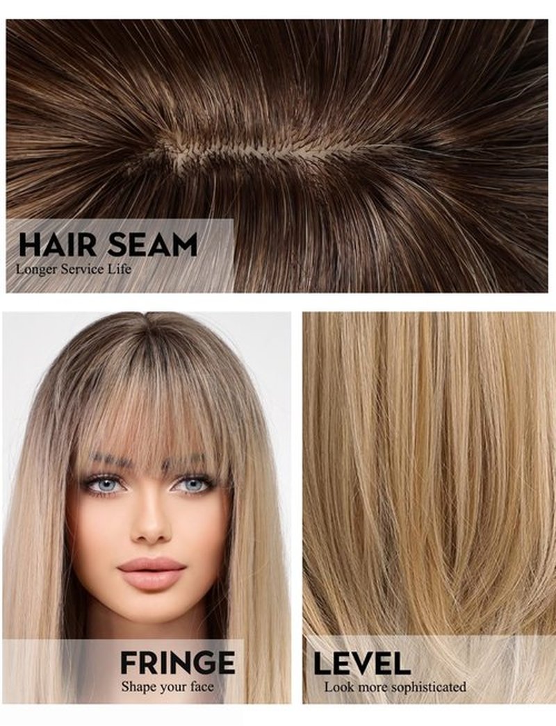 Getshow Blonde Wigs for Women Layered Straight Long Wig with Bangs Natural Synthetic Hair with Dark Roots