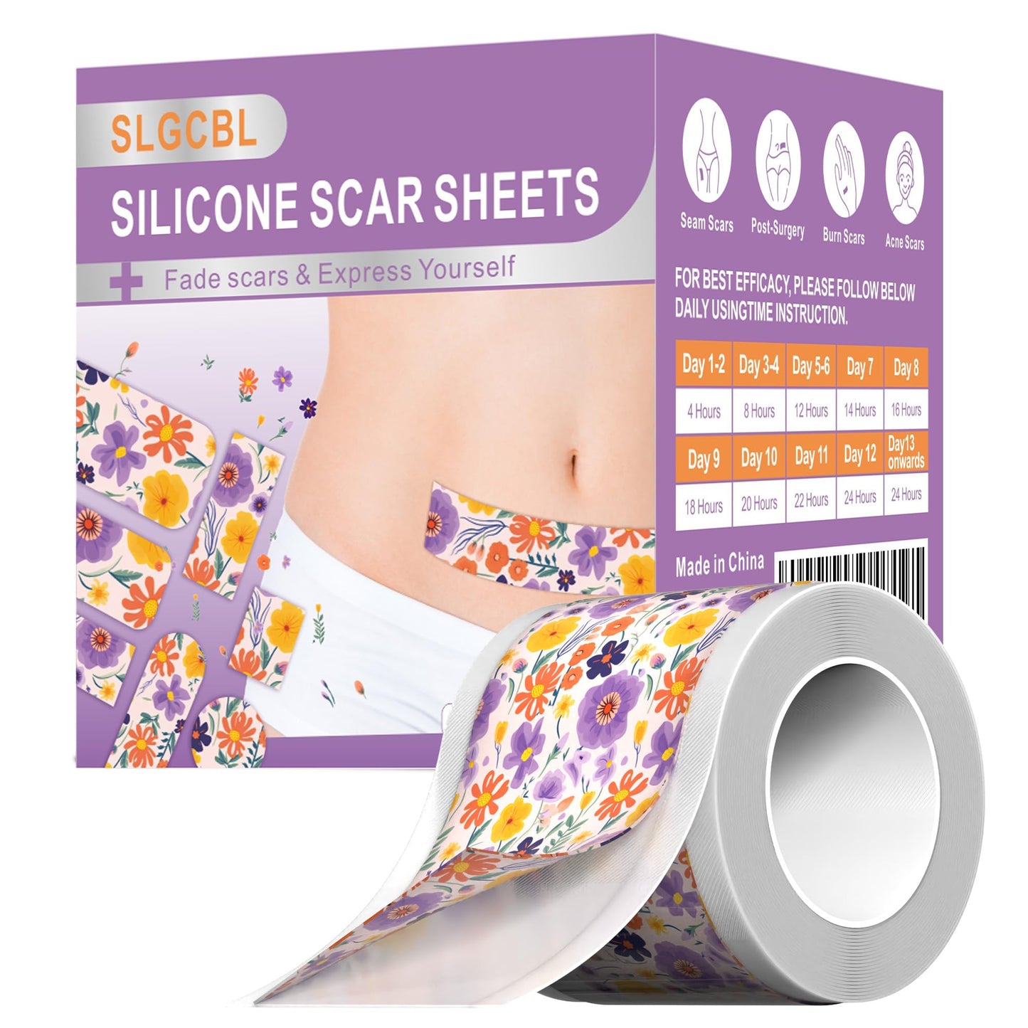 SLGCBL Silicone Scar Tape for Surgical Scars, Silicone Scar Sheets, C Section, Tummy Tuck (1.6”x 60”-1.5M) Reusable Scar Removal Strips for Face, Body, Burns & Keloid Scars