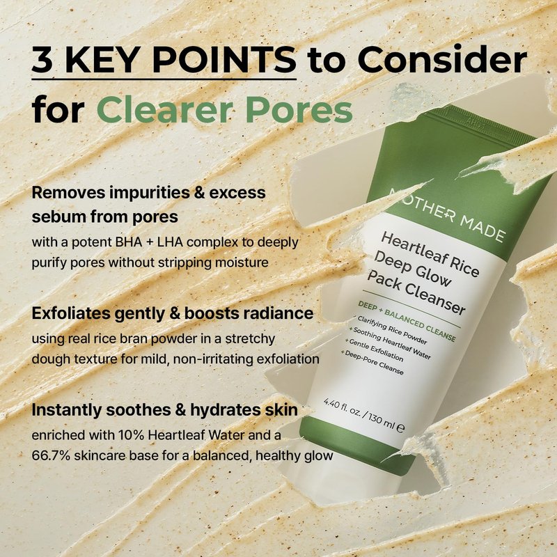 Heartleaf Rice Deep Pore Cleansing Face Wash - 2-in-1 Mochi Mask & Cleanser for Glass Skin | Salicylic Acid, 4.40 fl. oz (130 ml)
