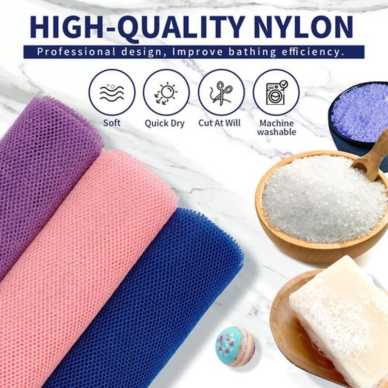 FARMOGA African Exfoliating Net African Bath Sponge African Net Long Net Bath Sponge African Wash Net Shower Body Scrubber Back Scrubber Skin Smoother (3pcs Blue,Pink,Purple)