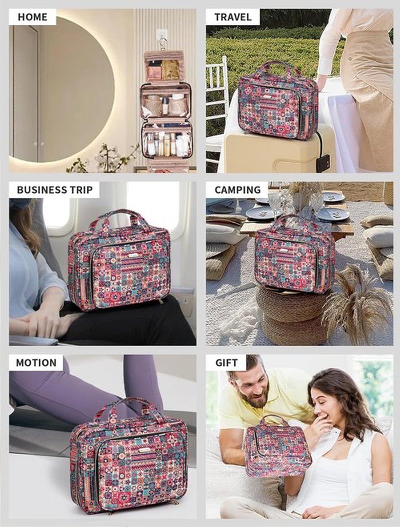 BALULHG Toiletry Bag Travel with Hanging Hook, Water-resistant Cosmetic Makeup Bag Organizer for Shampoo, Full Sized Container, Toiletries，Bohemia-L