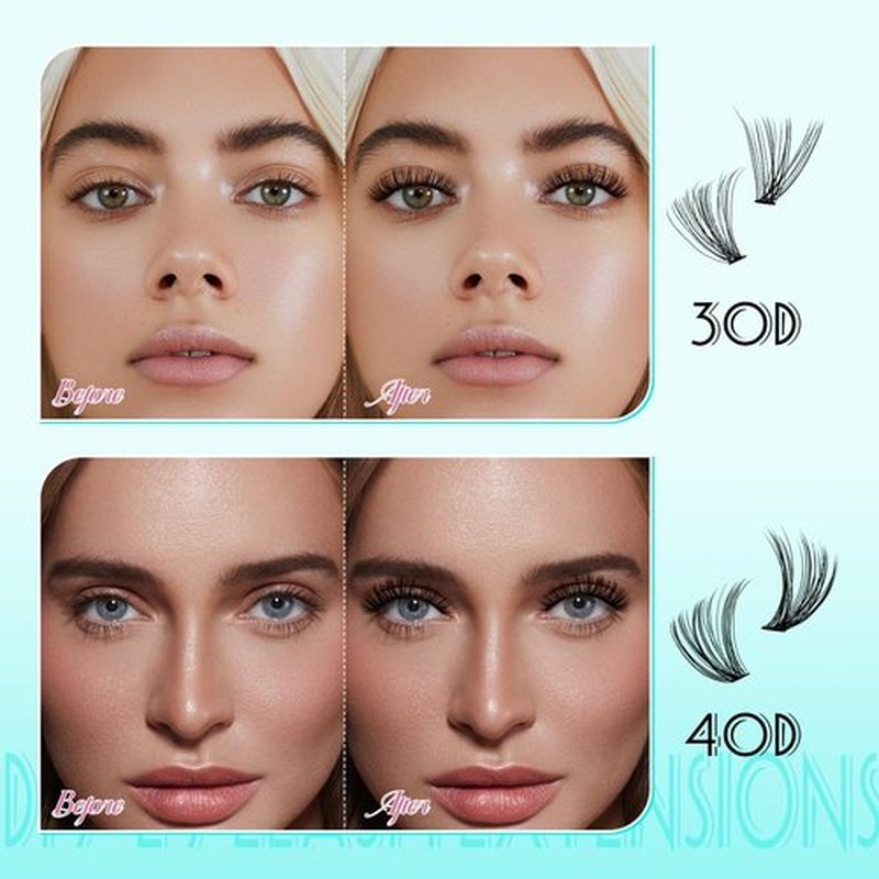 Natural Lash Clusters Left&Right Eyelash Clusters 280pcs C Curl Wispy Cluster Lashes DIY Individual Lashes Extension Thin Band Cluster Eyelashes Extensions(30D+40D)