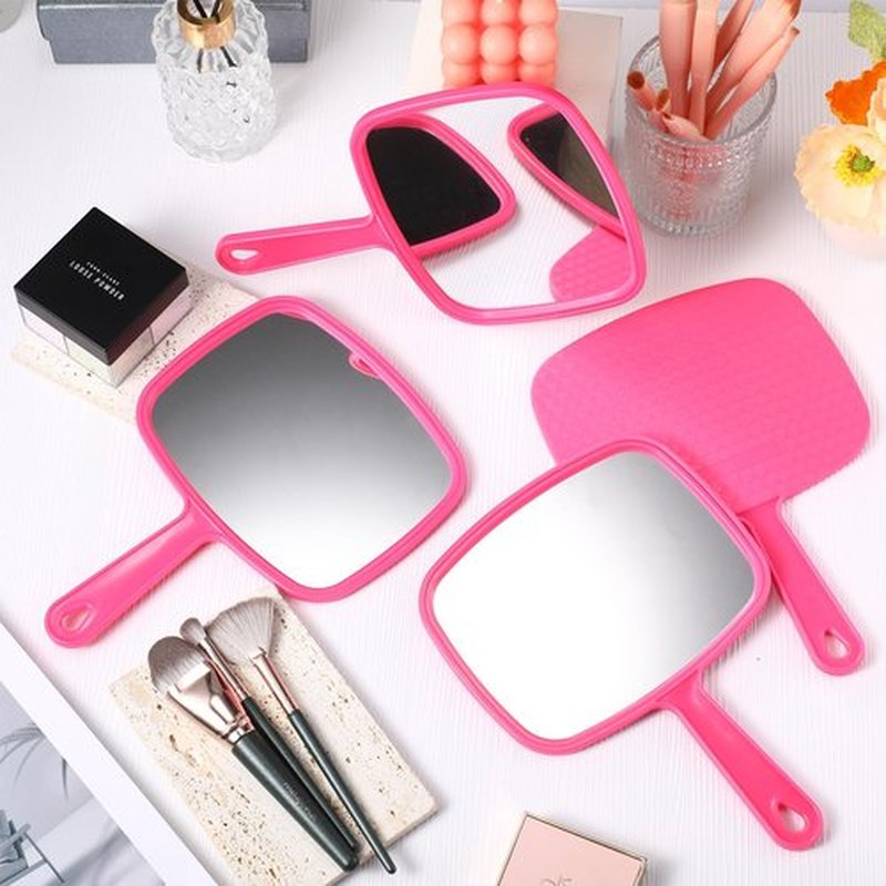 Geetery 12 Pcs Hand Mirror Handheld Cosmetic Mirror with Handle Makeup Mirror Wall Mount for Bathroom Home Barber Salon Travel Portable Beauty School Gift for Women Student 6.69 x 9.45 Inch (Rose Red)