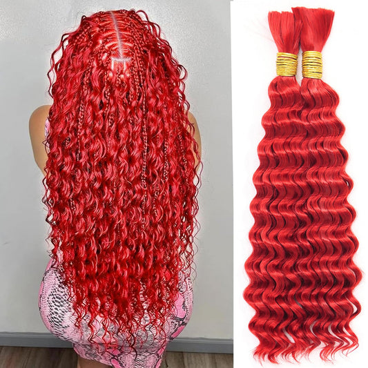 Dorsanee Deep Wave Bulk Hair for Braiding 18 Inch 2 Bundles 200g Red Curly Braiding Hair for Boho Braids No Weft Wet and Wavy Braiding Hair Extensions (#Red,100g/bundle)