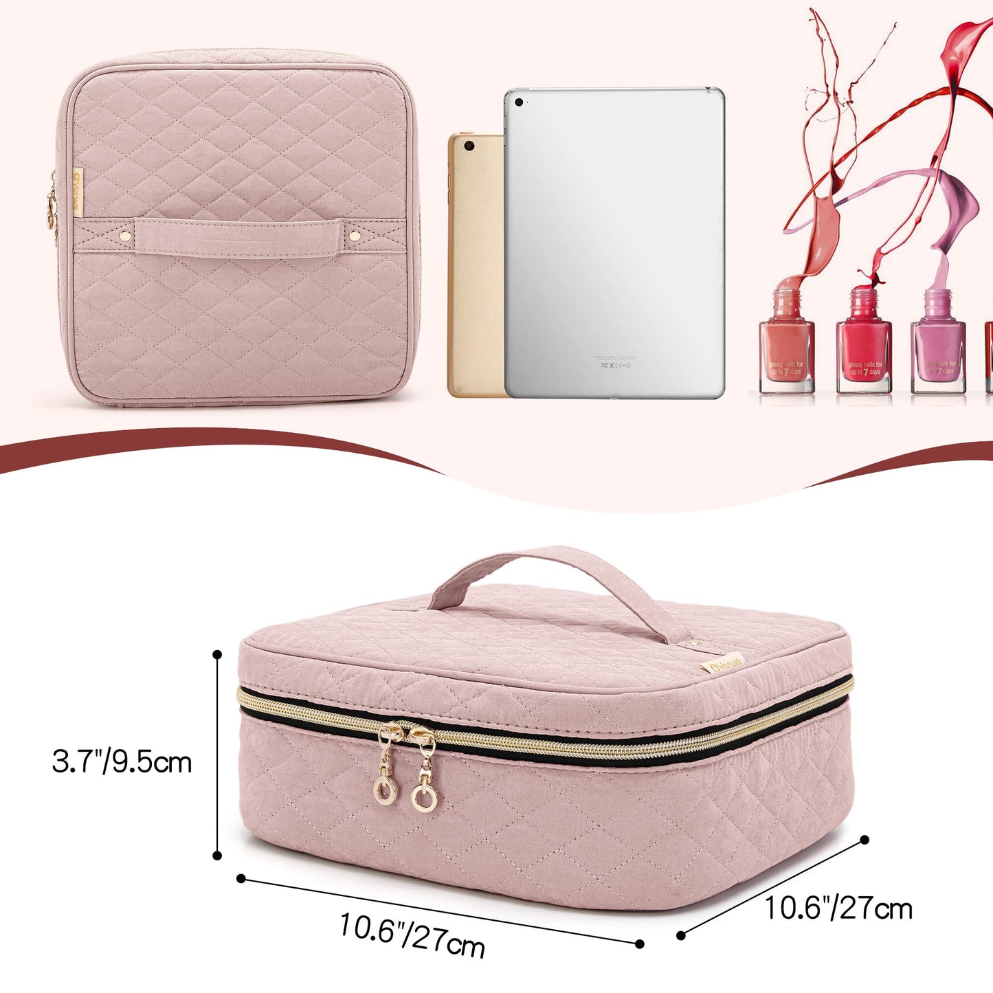 Yarwo Nail Polish Carrying Bag Holds 36 Bottles (15ml/0.5 fl.oz), Travel Storage Organizer for Nail Polish and Manicure Accessories, Dusty Rose (Bag Only)
