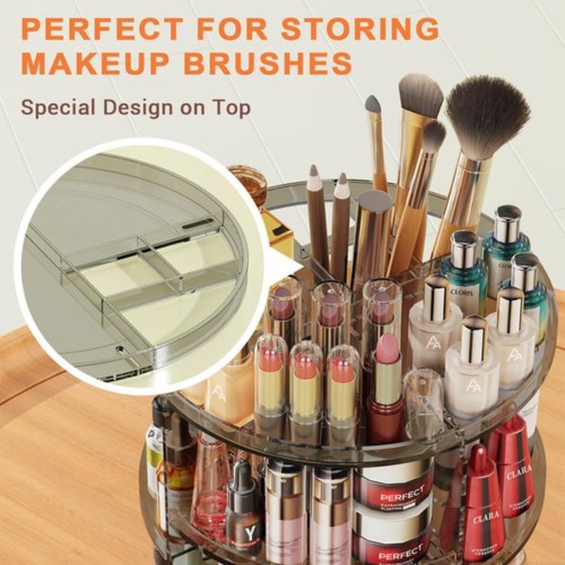 Auxmir Rotating Makeup Organizer, DIY 9 Adjustable Layers Spinning Skincare Organizer, Cosmetic Organizer with Brush Holder Perfume Tray, Multi-Function Storage Carousel for Vanity Bathroom Countertop