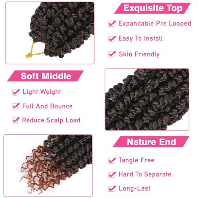 9 Packs Passion Twist Crochet Hair 10 Inch Pre-twisted Passion Twist Hair Bohemian Short Passion Twist Crochet Braids Hair for Women Girls and Kids (10Inch,T1B/350)