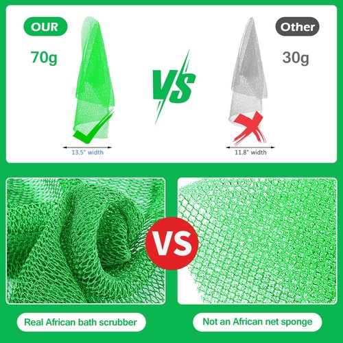 ZOCY African Net Sponge, Authentic Exfoliating Body Scrubber for Bath and Shower, Multiple Textures with Gentle Deep Exfoliating and Rich Lather for All Skins (Green)