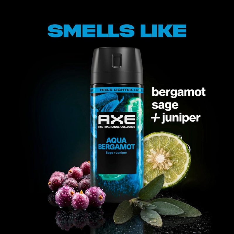 Axe Body Spray Aqua Bergamot - 72 Hour Freshness, Aluminum-Free, 2.9 oz