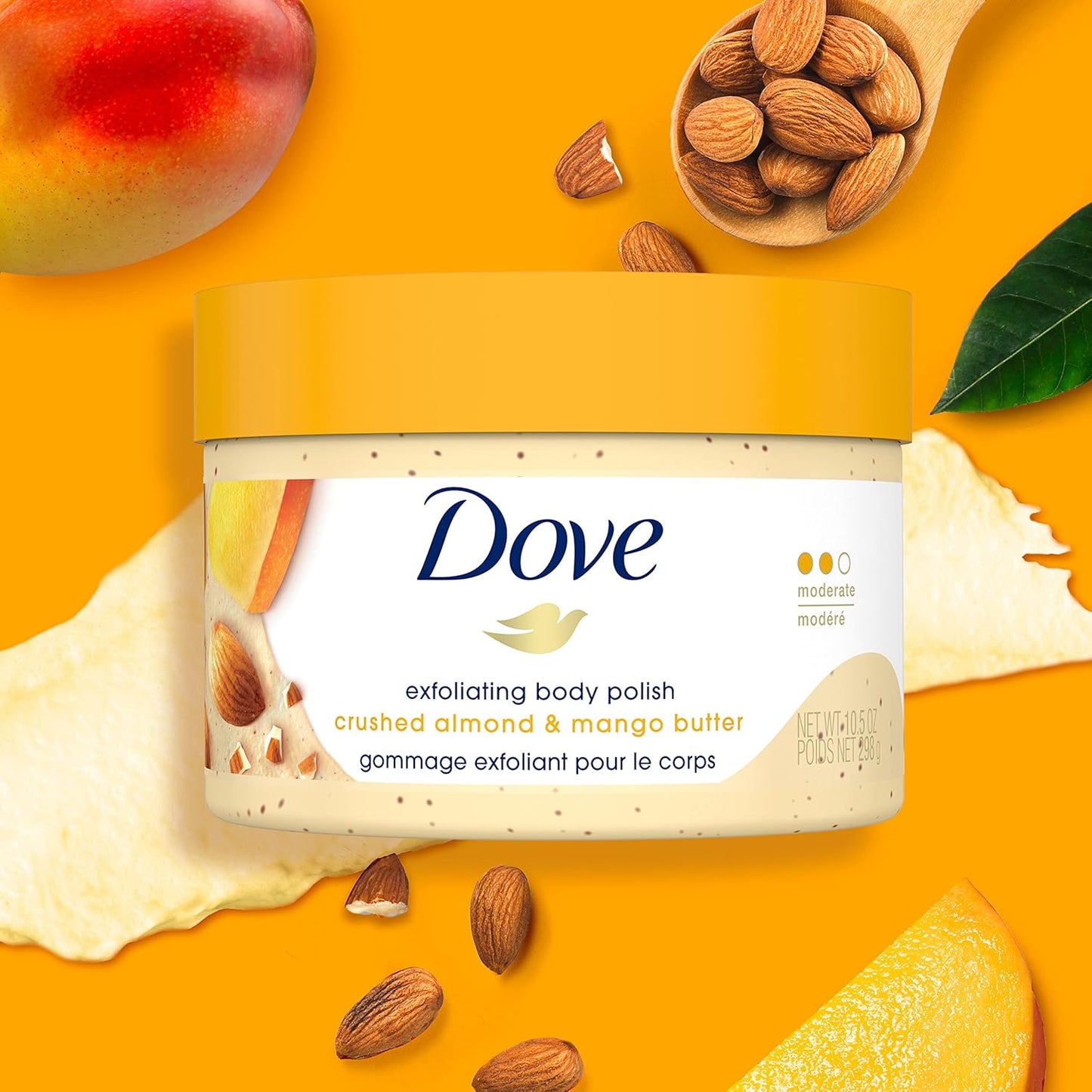 Dove Exfoliating Body Polish Scrub with Almond & Mango Butter - 10.5 oz (4 Count) for Dry Skin