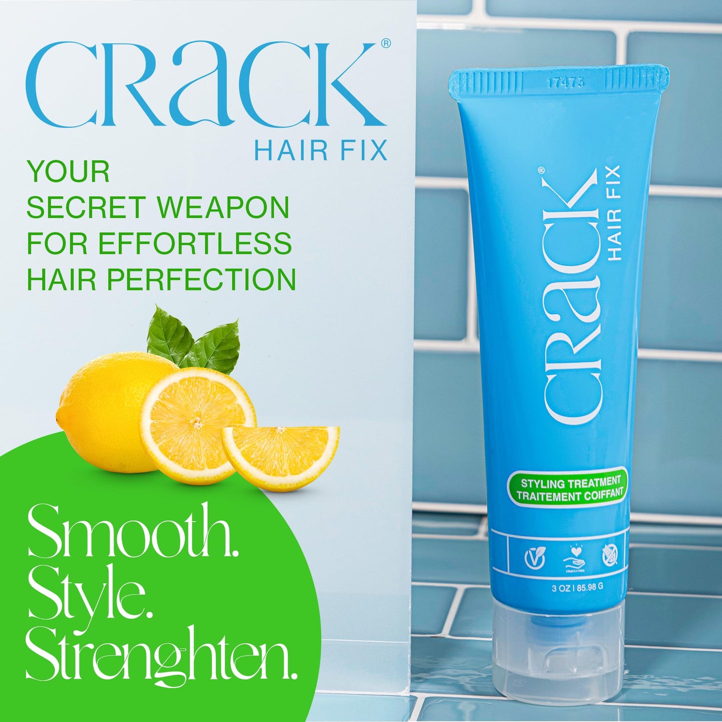 Crack Hair Fix Styling Treatment - Multi-Tasking, Anti-Frizz, Leave-In Styling Cream with Protection from Humidity, Chlorine, Heat Treatments & Sun, 3 oz (Pack of 3)