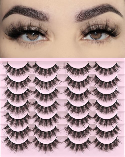 FARRED Mink Lashes Fluffy Eyelashes Natural Look Short Wispy Eye lash Natural False Eyelash 14 Pairs Faux Mink Strip Lashes Pack for Daily Makeup (F6 | 11-17mm)