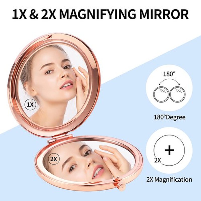 Dynippy Compact Mirror Rose Gold Makeup Mirror Folding Mini Pocket Mirror Portable Hand Mirror Double-Sided 2 x 1x Magnification for Woman Girls (Galaxy Space)