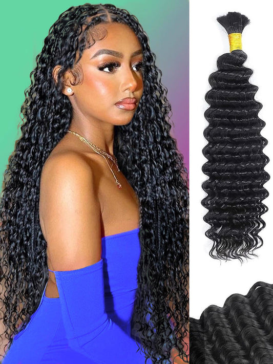 Deep Wave Bulk Human Hair For Braiding No Weft (1 Pack-1 Bundles-50g) Unprocessed Brazilian Virgin Human Hair Bulk for Micro Braids Deep Bulk Human Hair Braids (1B-Deep Wave Bulk, 50g-24 Inch)