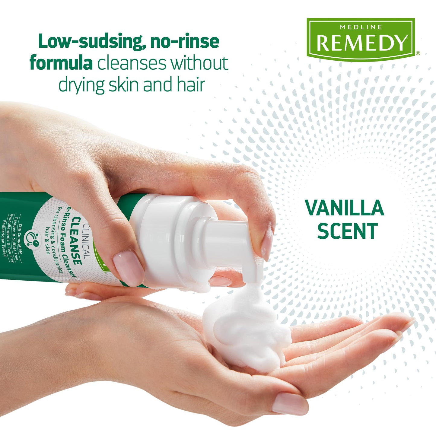 Medline Remedy Clinical No-Rinse Foam Cleanser, Vanilla Scent (4 fl oz), 24 Count, No Rinse Shampoo and Body Cleanser for Sensitive Skin, Paraben and Sulfate Free, For Face, Body, and Hair, All Ages
