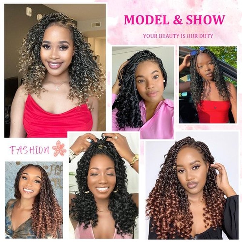 12inch Goddess Box Braids Crochet Hair Box Braids Crochet Hair For Black Women Pre Looped Crochet Hair with Curly Ends Bohemian Crochet Box Braids Crochet Hair(12inch(Pack of 8), 1B/30/613)