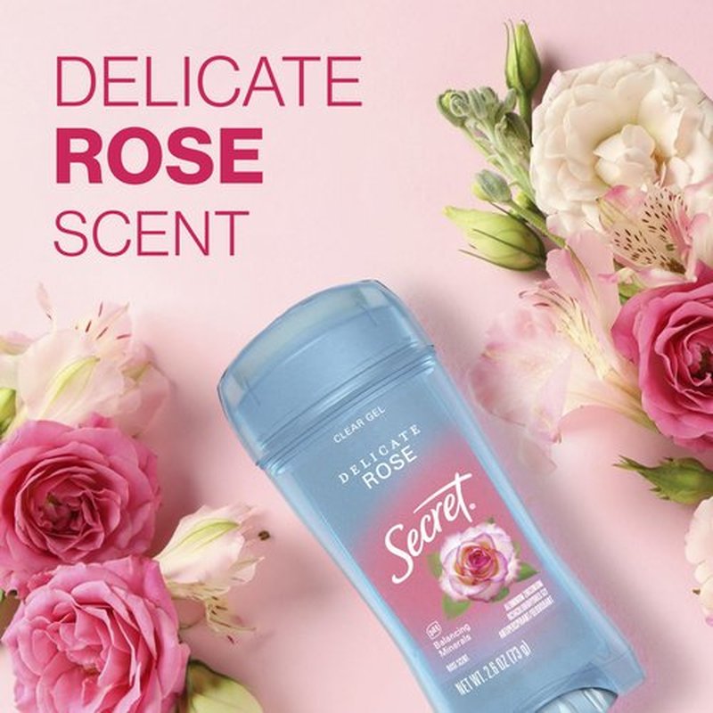 Secret Fresh Antiperspirant and Deodorant for Women, 48hr Freshness, Sweat & Odor Protection, PH Balancing Minerals, Clear Gel, Delicate Rose Scent, 2.6 oz (Pack of 2)
