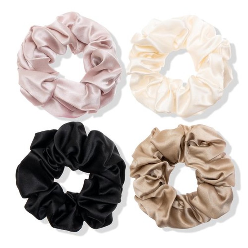MurierSilk Mulberry Silk Hair Scrunchies - 100% Pure Silk Elastic Ponytail Holders for Women & Girls, Anti-Frizz & Breakage Hair Accessories, Large 4-Pack