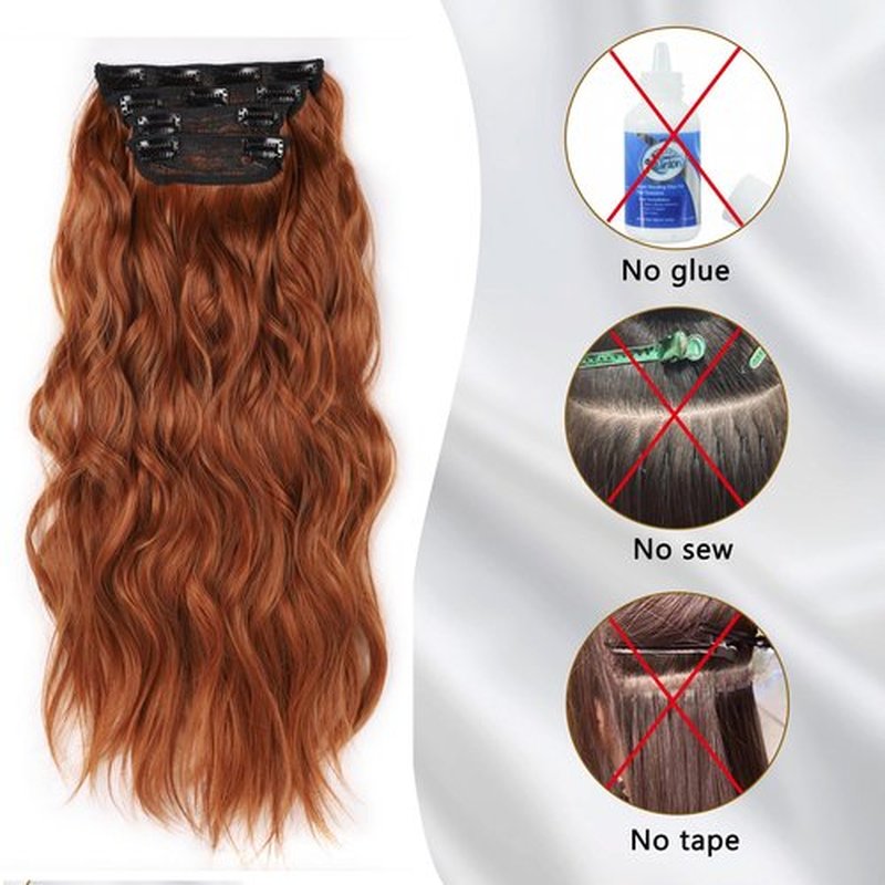 Copper Red Curly Clip In Hair Extensions for Women Synthetic Clip in Long Wavy clip Hair Extension 20 Inch Double Weft 4pc Hairpieces Full Head For Women (20INCH, 30c)